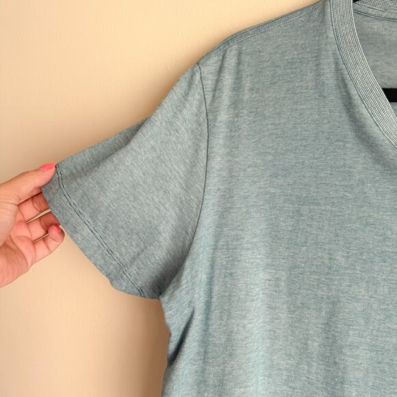 Lacoste Blue Green Micro Stripe V Neck Short Sleeve Shirt - Large - Picture 2 of 7